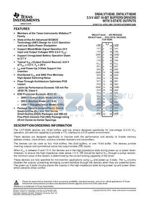 SN74LVT16240DL datasheet - 3.3-V ABT 16-BIT BUFFERS/DRIVERS WITH 3-STATE OUTPUTS