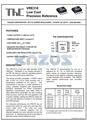 VRE310 datasheet - Low Cost Precision Reference