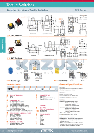 TP1H2JSTB datasheet - Standard 6 x 6 mm Tactile Switches
