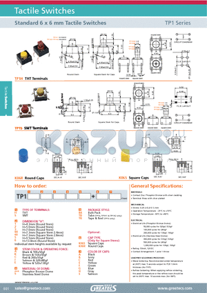 TP1H44ASBK datasheet - Standard 6 x 6 mm Tactile Switches