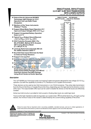 SN74LVT16245A datasheet - 3.3-V ABT 16-BIT BUS TRANSCEIVERS WITH 3-STATE OUTPUTS