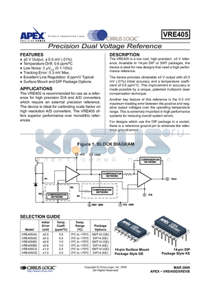 VRE405AD datasheet - Precision Dual Voltage Reference