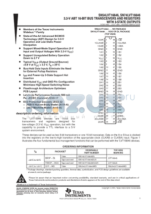 SN74LVT16646DGGR datasheet - 3.3V ABT 16 BIT BUS TRANSCEIVERS AND REGISTERS WITH 3 STATE OUTPUTS