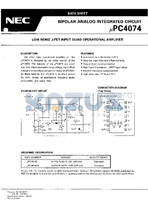 UPC4074C datasheet - LOW NOISE J-FET INPUT QUAD OPERATIONAL AMPLIFIER