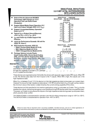 SN74LVT240A datasheet - 3.3-V ABT OCTAL BUFFERS/DRIVERS WITH 3-STATE OUTPUTS
