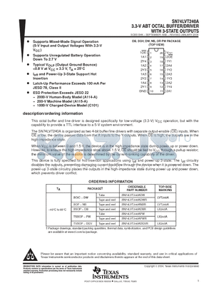 SN74LVT240ADBR datasheet - 3.3-V ABT OCTAL BUFFER/DRIVER WITH 3-STATE OUTPUTS