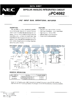 UPC4082G2 datasheet - J-FET INPUT DUAL OPERATIONAL AMPLIFIER