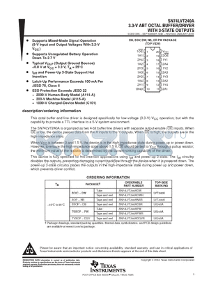 SN74LVT240ADBRE4 datasheet - 3.3-V ABT OCTAL SUFFER/DRIBVER WITH 3-STATE OUTPUTS