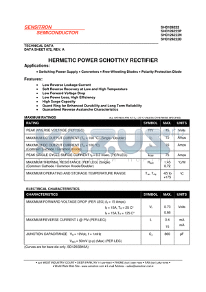 SHD126222D datasheet - HERMETIC POWER SCHOTTKY RECTIFIER