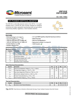 VRF151EMP datasheet - RF POWER VERTICAL MOSFET