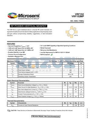 VRF152 datasheet - RF POWER VERTICAL MOSFET