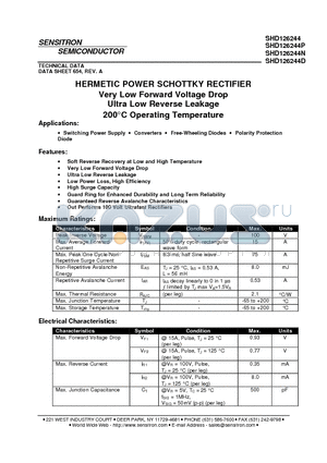 SHD126244 datasheet - HERMETIC POWER SCHOTTKY RECTIFIER