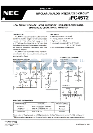 UPC4572HA datasheet - LOW SUPPLY VOLTAGE,ULTRA LOW-NOISE,HIGH SPEED,WIDE BAND,LOW IB DUAL OPERATIONAL AMPLIFIER