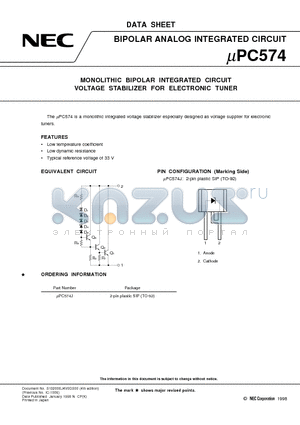 UPC574 datasheet - MONOLITHIC BIPOLAR INTEGRATED CIRCUIT VOLTAGE STABILIZER FOR ELECTRONIC TUNER