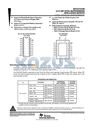 SN74LVT244BDBLE datasheet - 3.3-V ABT OCTAL BUFFER/DRIVER WITH 3-STATE OUTPUTS
