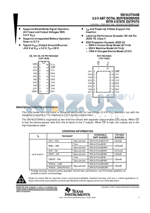 SN74LVT244BDBRG4 datasheet - 3.3-V ABT OCTAL BUFFER/DRIVER WITH 3-STATE OUTPUTS