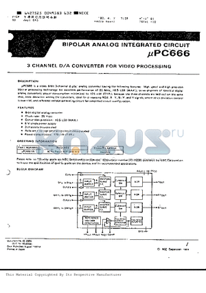 UPC666 datasheet - 3 CHANNEL D/A CONVERTER FOR VIDEO PROCESSING