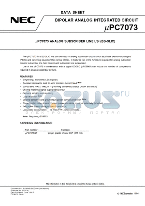 UPC7073GT datasheet - UPC7073 ANALOG SUBSCRIBER LINE LSI BS-SLIC