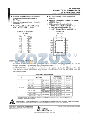 SN74LVT244BDWE4 datasheet - 3.3-V ABT OCTAL BUFFER/DRIVER WITH 3-STATE OUTPUTS