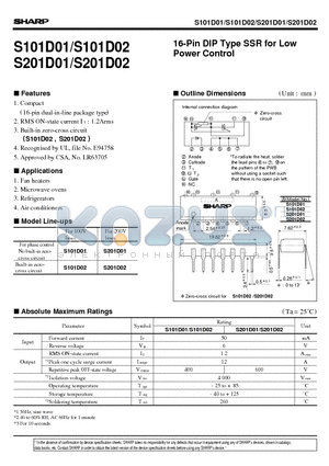 S101D01 datasheet - 16-Pin DIP Type SSR for Low Power Control