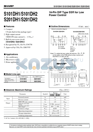 S101DH2 datasheet - 16-Pin DIP Type SSR for Low Power Control
