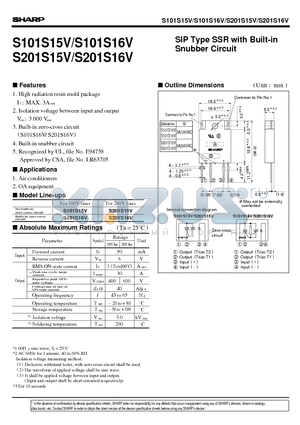 S101S15V datasheet - SIP Type SSR with Built-in Snubber Circuit