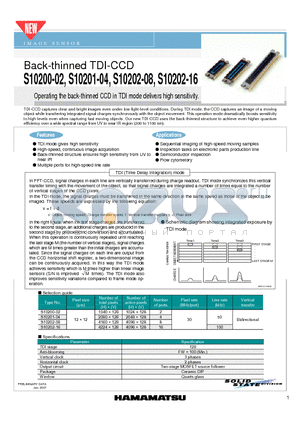 S10200-02 datasheet - Back-thinned TDI-CCD Operating the back-thinned CCD in TDI mode delivers high sensitivity.