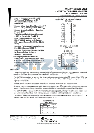 SN74LVT244PWLE datasheet - 3.3-V ABT OCTAL BUFFERS/DRIVERS WITH 3-STATE OUTPUTS