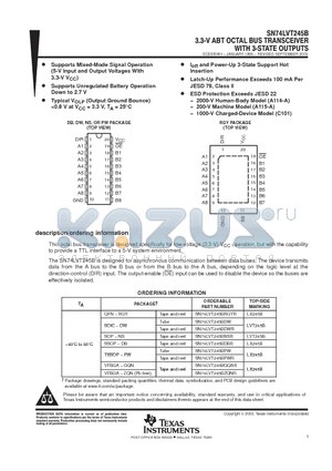 SN74LVT245BDBLE datasheet - 3.3-V ABT OCTAL BUS TRANSCEIVER WITH 3-STATE OUTPUTS