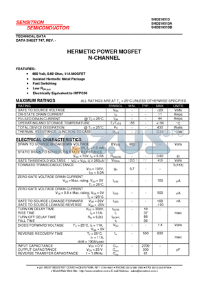 SHD218513A datasheet - HERMETIC POWER MOSFET N-CHANNEL