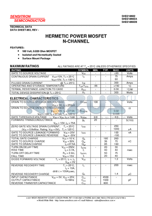 SHD218602A datasheet - HERMETIC POWER MOSFET N-CHANNEL