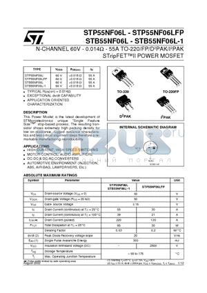 STB55NF06L-1 datasheet - N-CHANNEL 60V - 0.014ohm - 55A TO-220/FP/D2PAK/I2PAK STripFETII POWER MOSFET