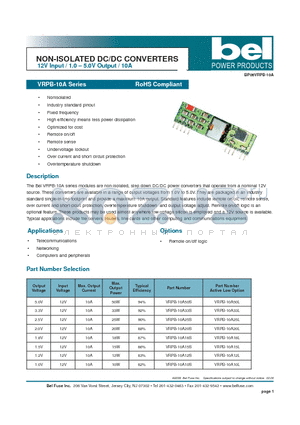 VRPB-10A25L datasheet - NON-ISOLATED DC/DC CONVERTERS 12V Input / 1.0 - 5.0V Output / 10A