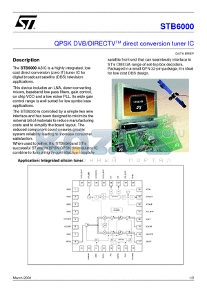 STB6000 datasheet - QPSK DVB/DIRECTVTM direct conversion tuner IC
