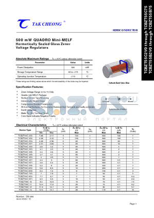 TCBZT55B11 datasheet - 500 mW QUADRO Mini-MELF Hermetically Sealed Glass Zener Voltage Regulators