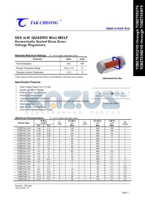 TCBZT55B16 datasheet - 500 mW QUADRO Mini-MELF Hermetically Sealed Glass Zener Voltage Regulators