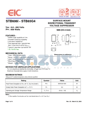 STB6047 datasheet - SURFACE MOUNT BIDIRECTIONAL TRANSIENT VOLTAGE SUPPRESSOR