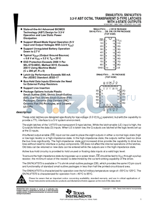 SN74LVT573DBLE datasheet - 3.3-V ABT OCTAL TRANSPARENT D-TYPE LATCHES WITH 3-STATE OUTPUTS