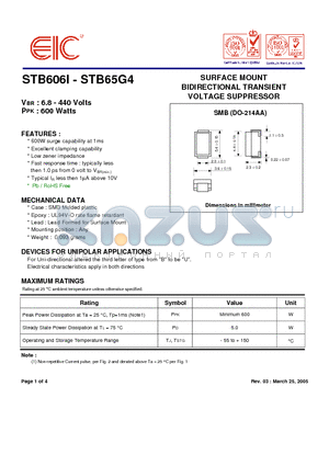 STB60B6 datasheet - SURFACE MOUNT BIDIRECTIONAL TRANSIENT VOLTAGE SUPPRESSOR