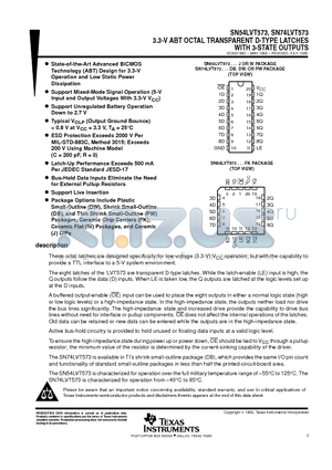 SN74LVT573PWLE datasheet - 3.3-V ABT OCTAL TRANSPARENT D-TYPE LATCHES WITH 3-STATE OUTPUTS