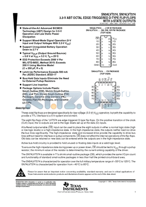 SN74LVT574DBLE datasheet - 3.3-V ABT OCTAL EDGE-TRIGGERED D-TYPE FLIP-FLOPS WITH 3-STATE OUTPUTS