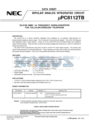 UPC8112T datasheet - SILICON MMIC 1st FREQUENCY DOWN-CONVERTER FOR CELLULAR/CORDLESS TELEPHONE