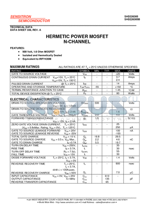 SHD226305 datasheet - HERMETIC POWER MOSFET N-CHANNEL