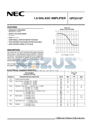 UPC8119T-E3 datasheet - 1.9 GHz AGC AMPLIFIER