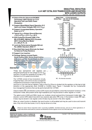 SN74LVT646DB datasheet - 3.3-V ABT OCTAL BUS TRANSCEIVERS AND REGISTERS WITH 3-STATE OUTPUTS