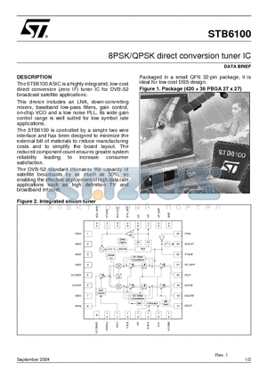 STB6100 datasheet - 8PSK/QPSK direct conversion tuner IC