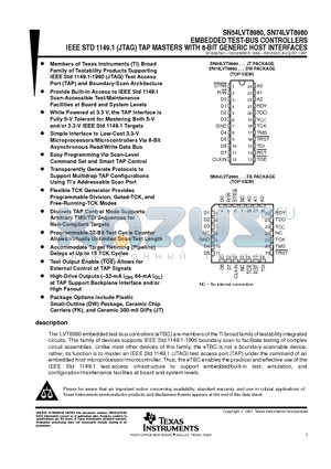 SN74LVT8980 datasheet - EMBEDDED TEST-BUS CONTROLLERS IEEE STD 1149.1 JTAG TAP MASTERS WITH 8-BIT GENERIC HOST INTERFACES