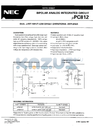 UPC812 datasheet - DUAL J-FET INPUT LOW-OFFSET OPRERATIONAL AMPLIFIER