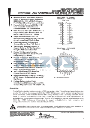 SN74LVT8980 datasheet - EMBEDDED TEST-BUS CONTROLLERS IEEE STD 1149.1 (JTAG) TAP MASTERS WITH 8-BIT GENERIC HOST INTERFACES