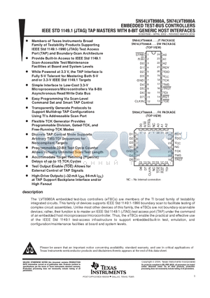 SN74LVT8980A datasheet - EMBEDDED TEST-BUS CONTROLLERS IEEE STD 1149.1 (JTAG) TAP MASTER WITH 8-BIT GENERIC HOST INTERFACES